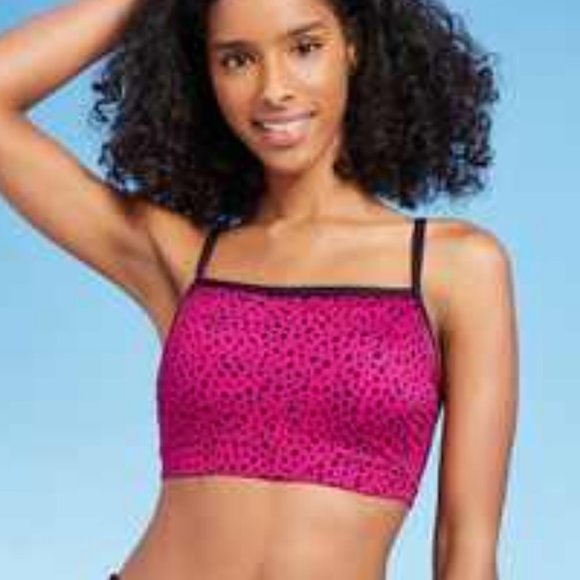 Dot Print Square Neck Bikini Top; Cranberry-All in Motion - Picture 1 of 3